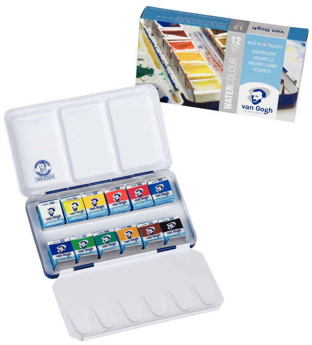 Van Gogh Estuche metálico de acuarelas con 12 colores en medias pastillas Van Gogh Estuche metálico de acuarelas con 12 colores en medias pastillas